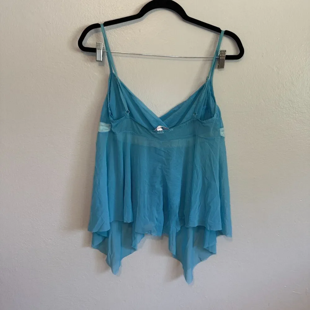 VTG Victoria's Secret Women's Aqua Blue Mesh Babydoll Lingerie Top Size LARGE